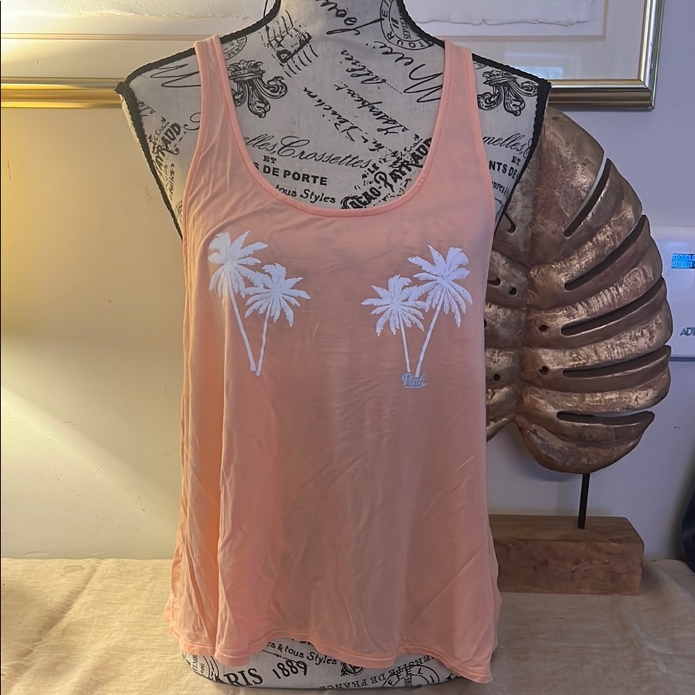 PINK Victoria's Secret Peach Tank Top with Palm Trees